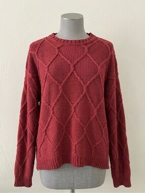 TLC by Lambert Red Diamond Knit Sweater Large Cotton Chunky Cottagecore